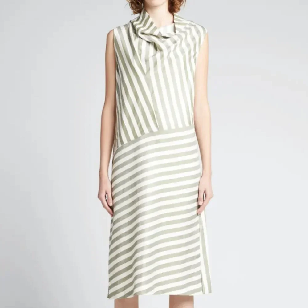 Zero + Maria Cornejo Sleeveless Stripe Folded High-Neck Dress Size 12